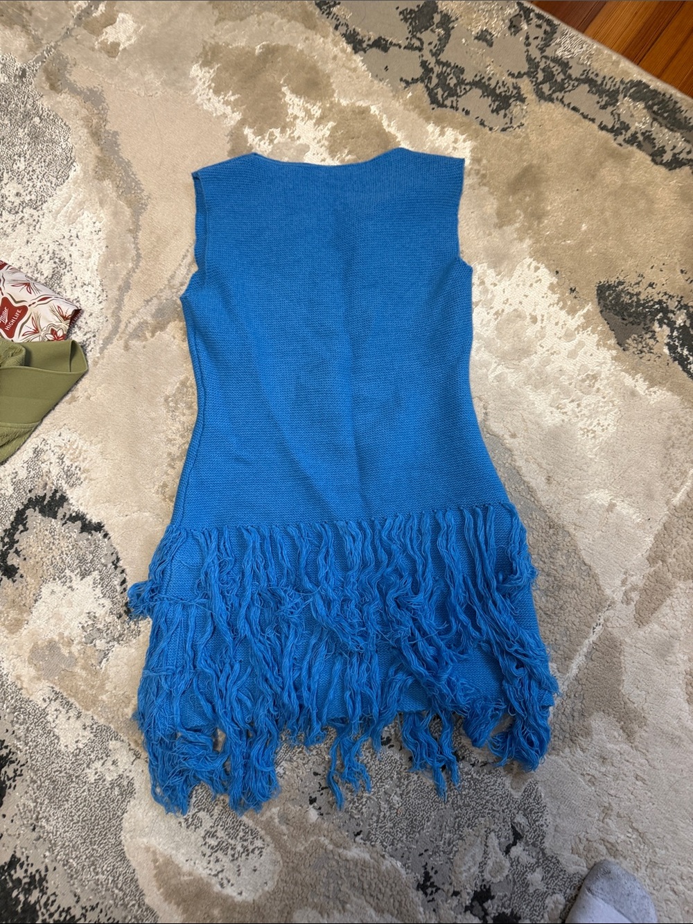 Blue Fringe Knit Dress